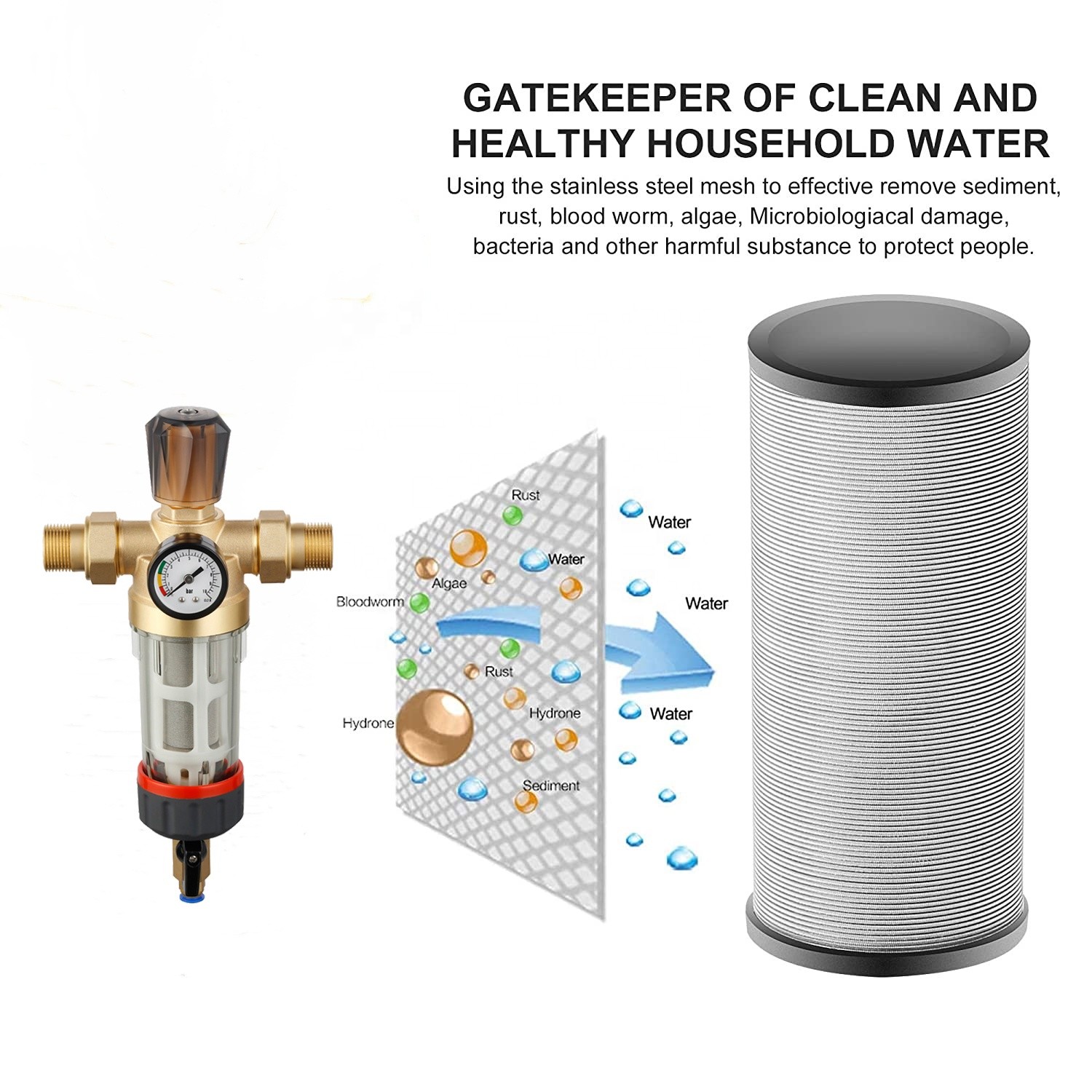 Whole House Water Purification System Brass Sediment Pre Filter With Self Cleaning