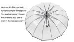 Unisex Long Handle Transparent Rain Umbrella 16K POE Full Black Metal Frame