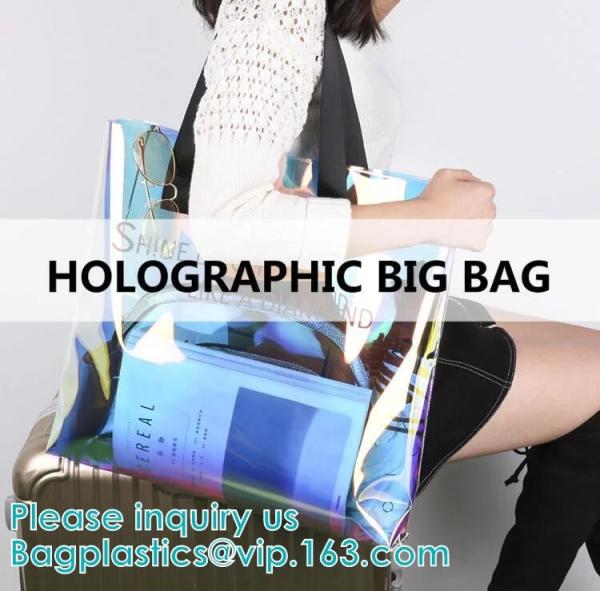 Buy cheap Neon Rainbow Hologram PVC Tote Bag custom holographic handbag PVC handle beach bag,Cosmetic Makeup Travel Pouch,Zipper from wholesalers