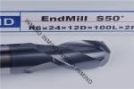 12 mm AOL 100 mm Solid Carbide End Mills , HRC50 TiAlN Coating Ball Nose Mill