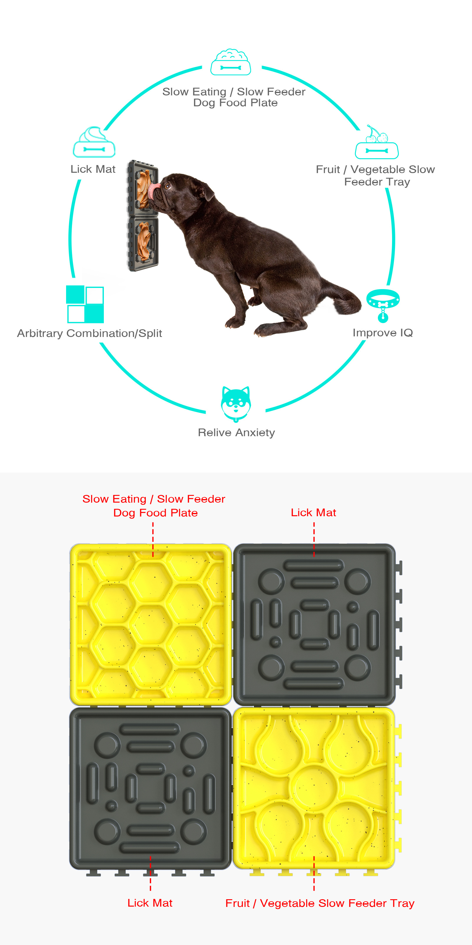 Interactive Dog Bowls Treat Dispensing 4-pack Slow Feeder Pad Licking Mat Training