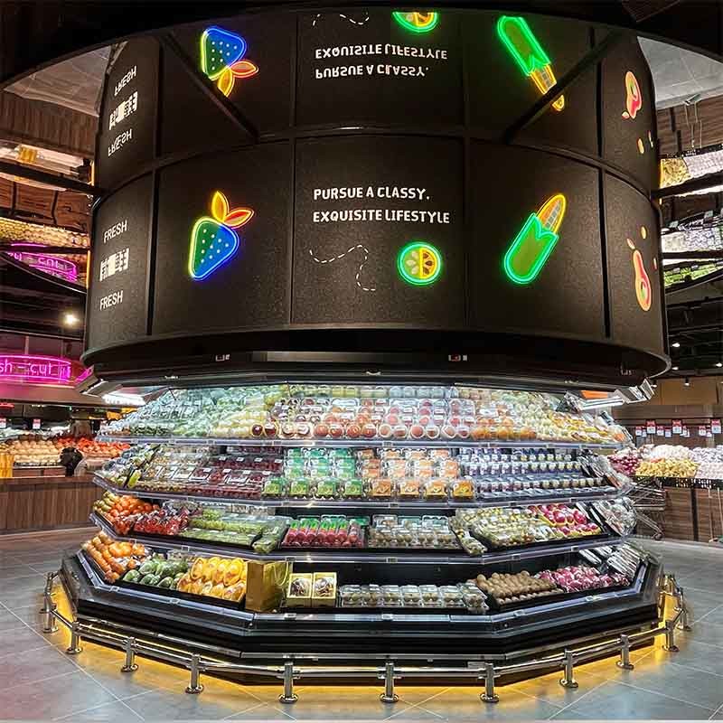 Half Height Food Display Refrigerator , Air Curtain Fridge Anti - Collision Cabinet