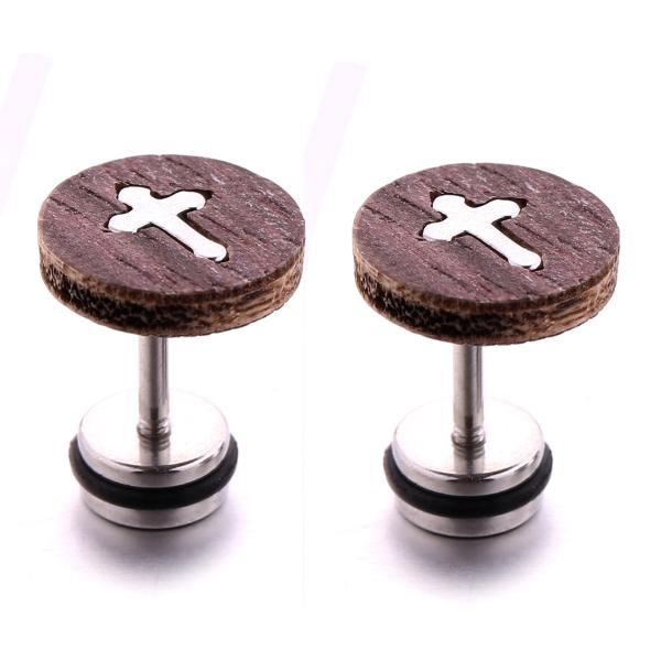 Buy cheap Fashion Black Natural Wood Studs Jewelry Wholesale Wooden Cross Earrings from wholesalers