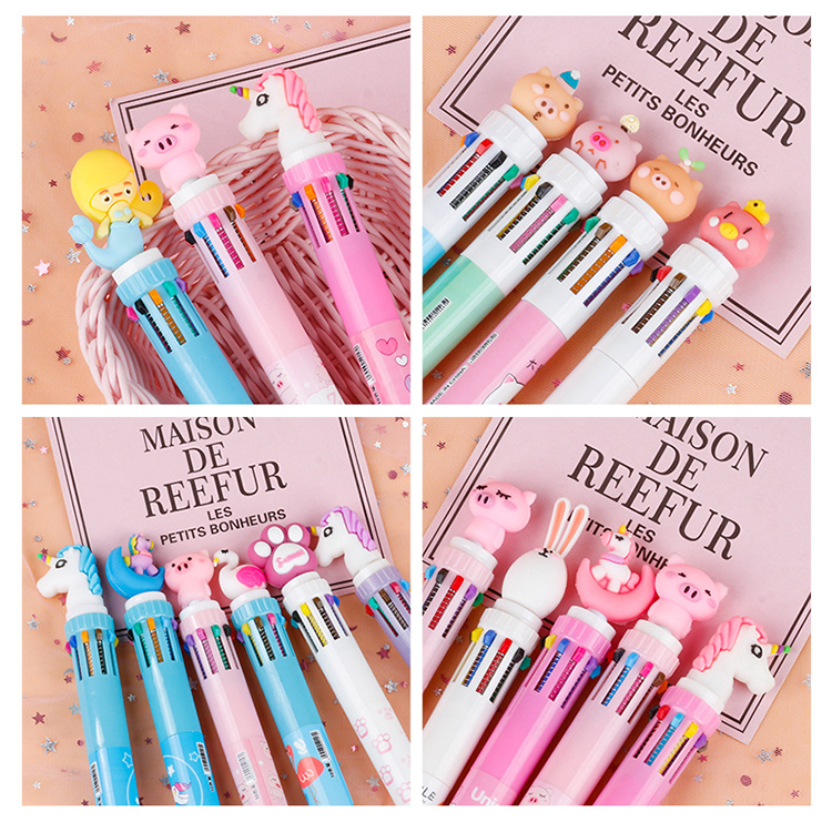 Office School Red Ink 6 Color Ballpoint Pen Cartoon Design Creative Hand Account Pen