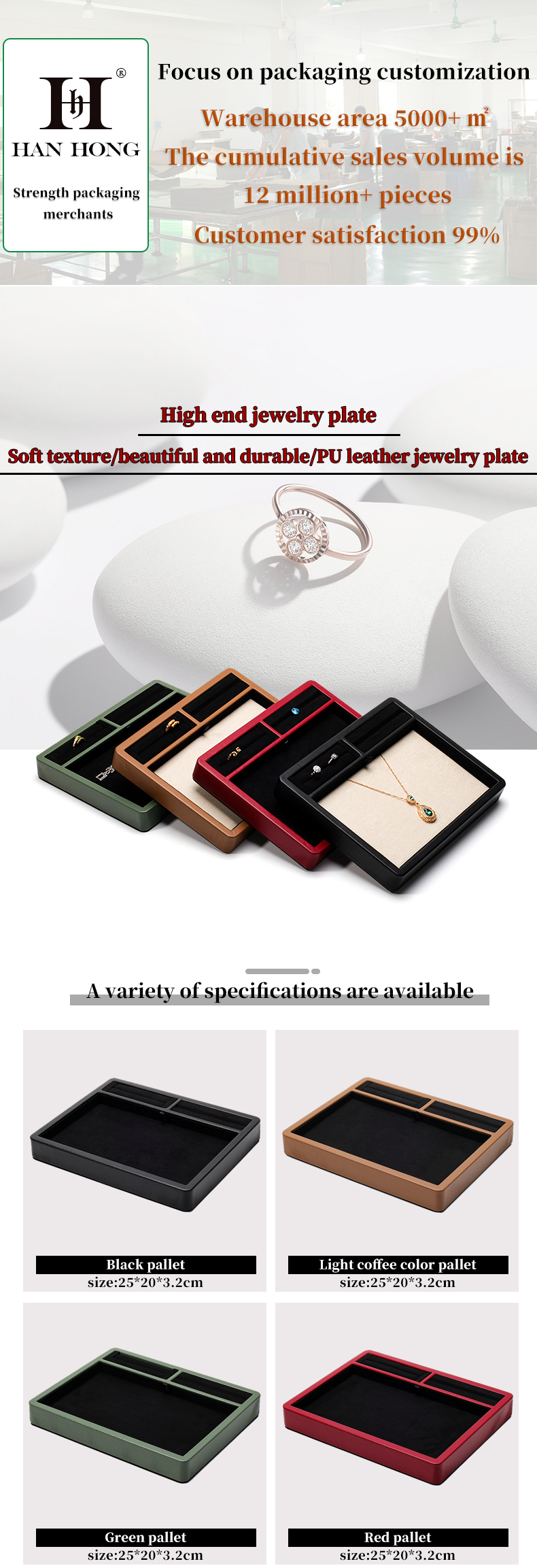 Multi-Compartments PU Leather Jewelry Display Plate for Ring Pendant Ear Studs