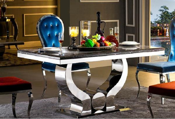 Buy cheap Steel And Marble Apartment Dining Tables Light Luxury Length 1.6M from wholesalers