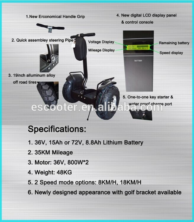 Ecorider ESOI L2 Two wheel stand up electric scooter/ Off road electric chariot with lithium battery 72v