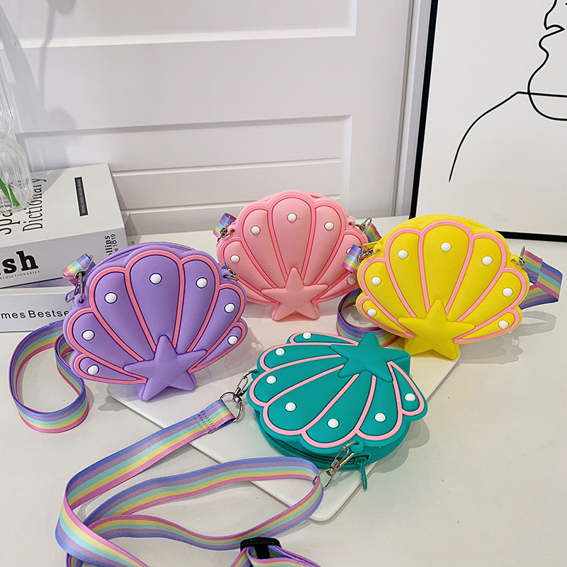 Shell Food Grade Silicone Pencil Box Crossbody Purse Bag HandBag Makeup Bag Storage Container Christmas Birthday Gift