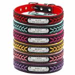 Personalized Nameplate Custom Leather Dog Collars , Braided Leather Engraved Dog