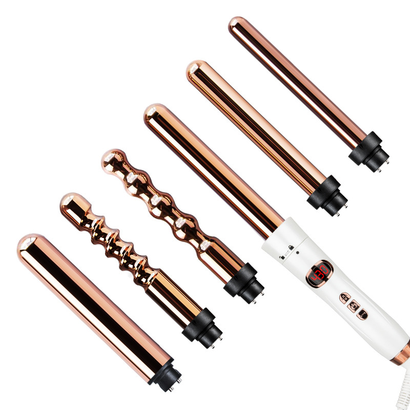 LED Display Interchangeable Ceramic Curler Set Iron 5 In 1 110-240V