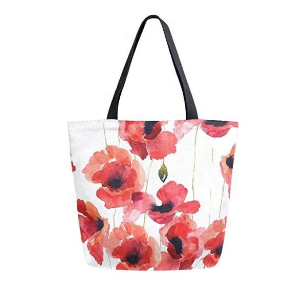 Buy cheap Natural Designer Canvas Tote Handbags Striped Floral Pattern With Leather Straps from wholesalers