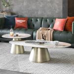 Impermeable Marble Texture Ellipse Coffee Table For Living Room 360 Degree