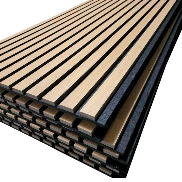 Natural Wood Finish 9mm PET Base Board 12mm Wood Slat Acoustic Panel Wall