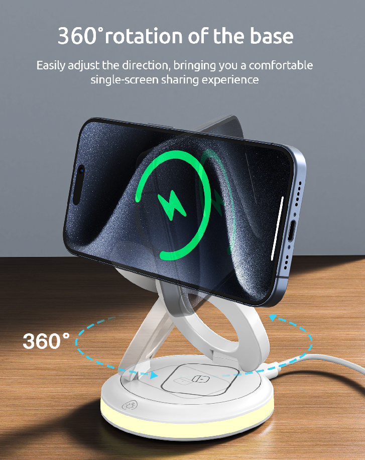 Silicone ABS Magnetic Wireless Charging Station 3In1 Folding 15W