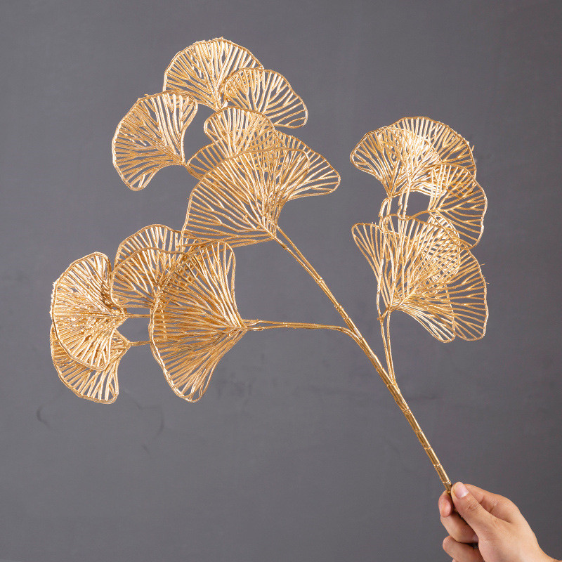 New Year's Ginkgo Leaf Bouquet Golden Interior Decoration Leaves Silk Flowers Tianjin Manufacturer Customized Processing Fake Flowers