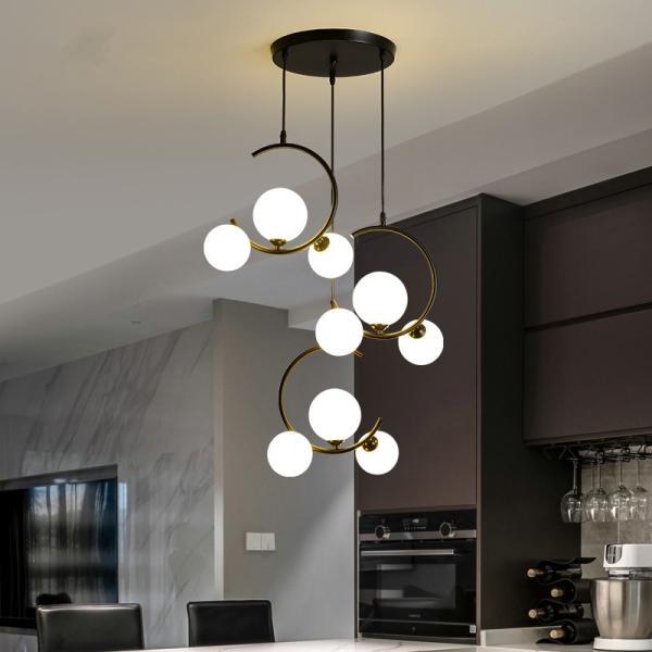Buy cheap Iron Art globe chandelier Gold Black glass lampshade For Dining Room Ceiling hanging lamp(WH-MI-286) from wholesalers