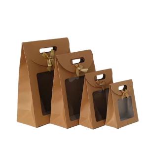 China wholesale custom recycled flat bottom small food paper bag shopping packaging bag brown kraft paper bag with clear window on sale