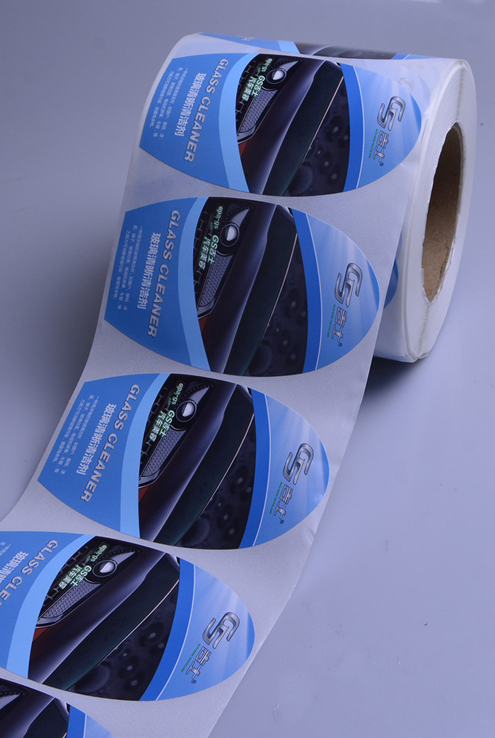 OEM custom full color white PP vinyl die cut car care product bottle label roll printing