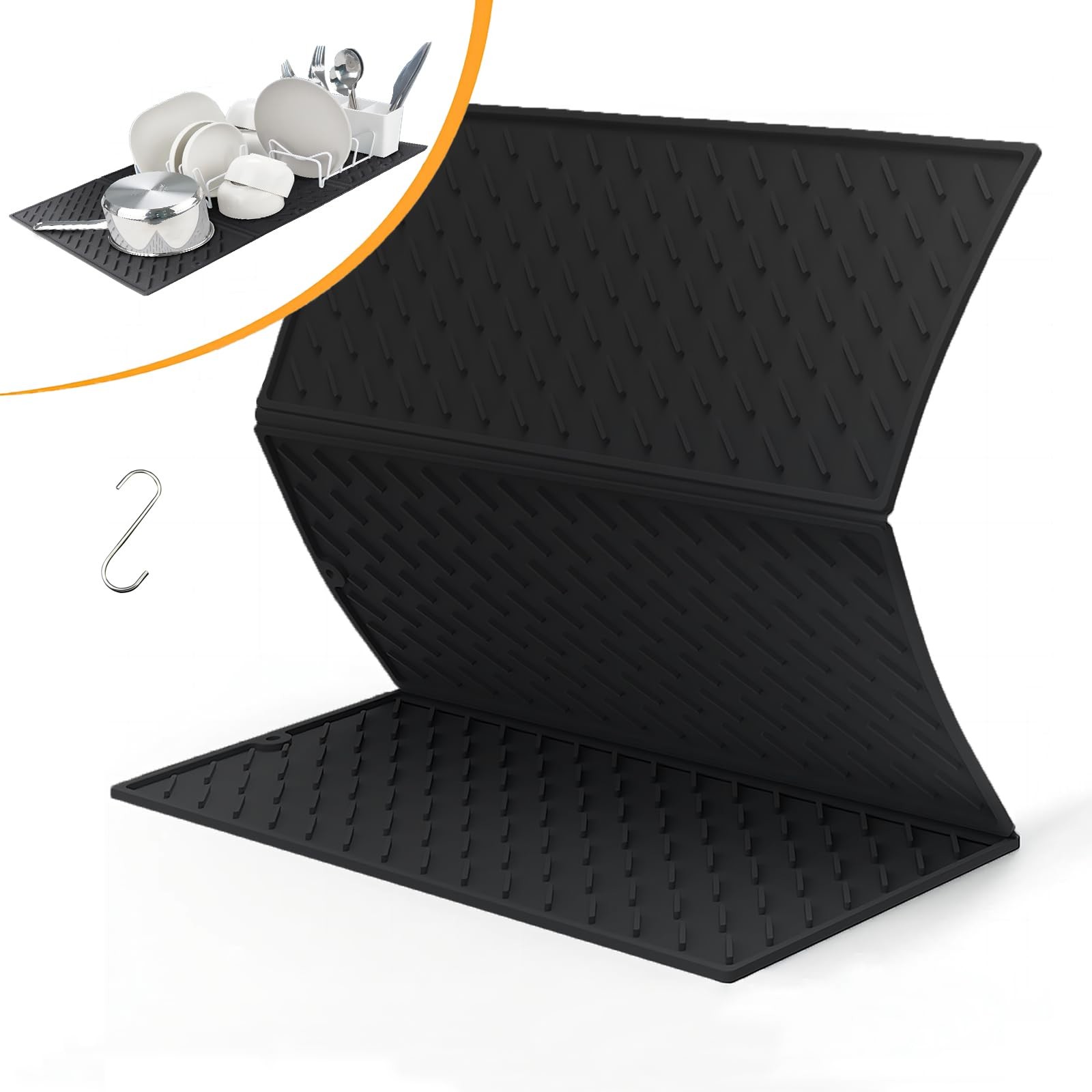 Silicone Collapsible Trifold Dish Drying Mat For Kitchen Counter Extra Large Dish Drainer Mat Compact &Foldable Design