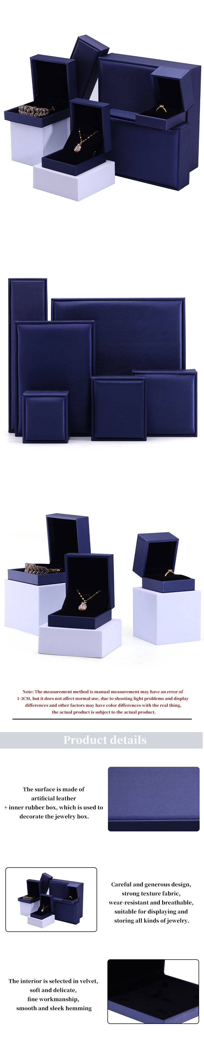 Hanhong Handmade Velvet Jewelry Packaging Box for Necklace and Ring 9*9*4.5cm Blue PU Leather
