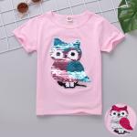 Kids Short Sleeved Cotton Sequins Summer Clothing Double Sided Color Changing