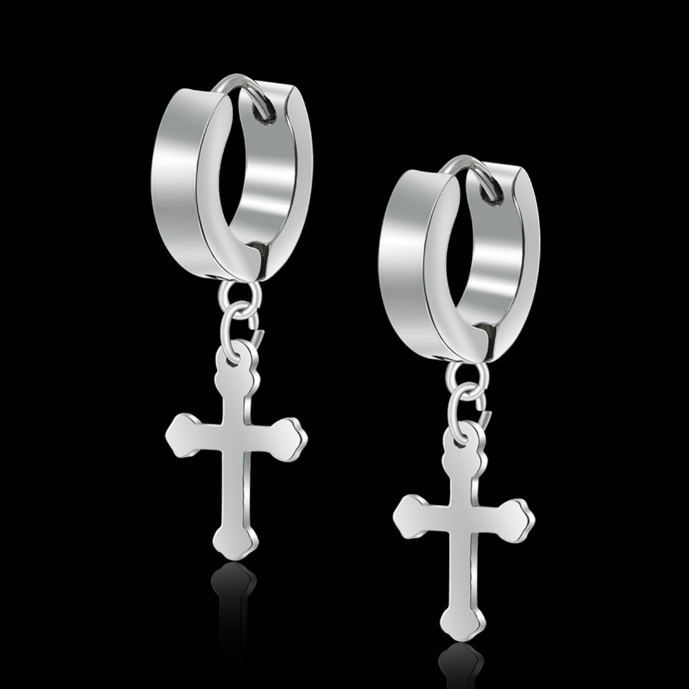 Hot sale cross pendant circle round stainless steel earring hoop earrings