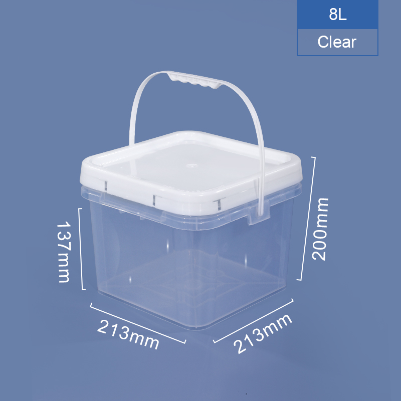 Food Grade Round Clear PP Plastic Buckets With Pastic Handle and Silk Screen Printing