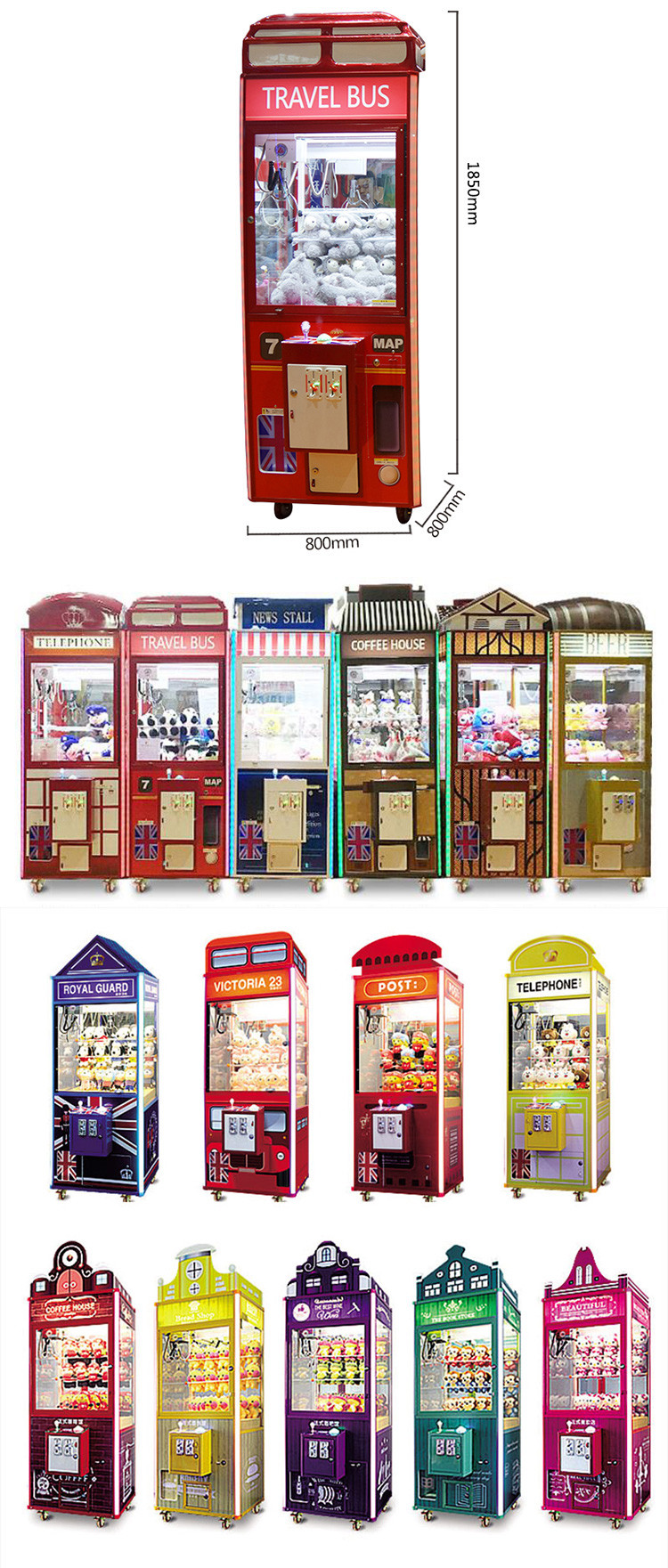 1 Player Crane Claw Machine / Telephone Toy Crane Machine For Shopping Mall