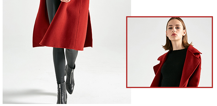Red Color Women'S Long Wool Winter Coats ，Long Woolen Jacket For Ladies