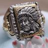 Buy cheap Men Antique Indian Chief 2 Tone Golden Sterling Silver Ring (058843) from wholesalers