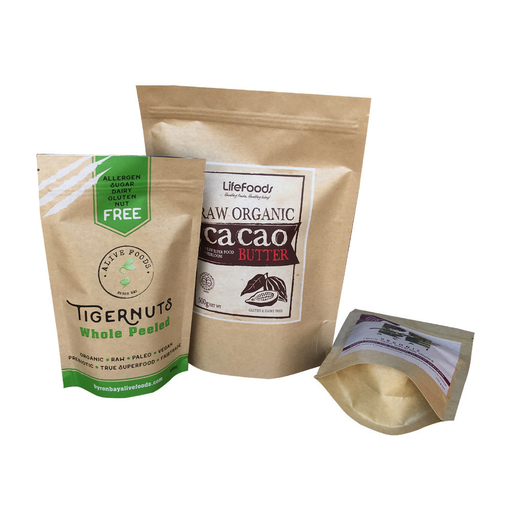 Free samples available biodegradable feature and plastic material kraft paper stand up zipper coffee tea bags