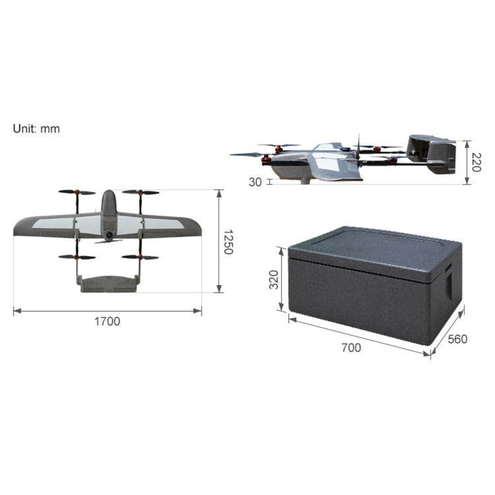 Long Range Industrial Inspection Drone UAV VTOL 2KG Payload 1700mm Wingspan
