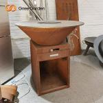 Wood Burning Corten Steel Outdoor BBQ Table Fire Pit Charcoal Barbecue Grill