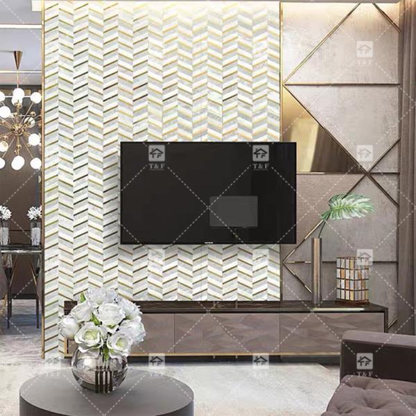 Buy cheap Carrara Marble Mixed Brass Herringbone Mosaic Tile 300x300mm Anti - Slip from wholesalers