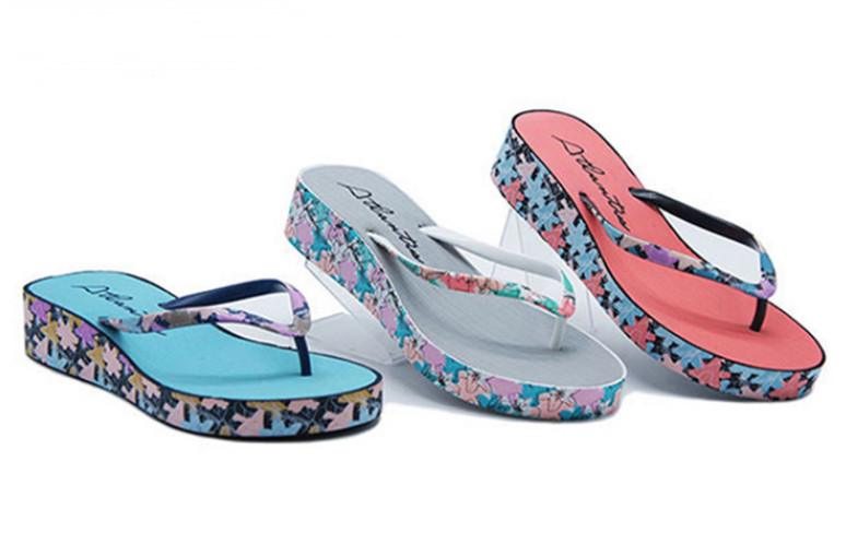 EVA Platform Thong Flip Flop For Woman Summer Floral Wedge