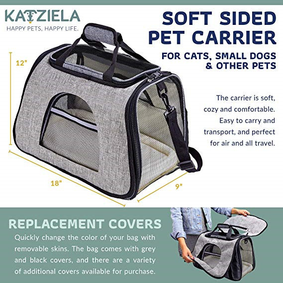 Soft Sided Airline Approved Pet Carrier Bag With Replaceable Skin Covers