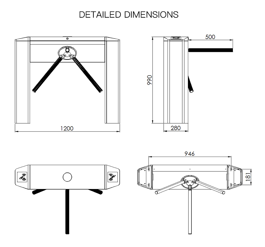 HCW RFID Card Reader Turnstile Gate 70kg Tripod Access Control System