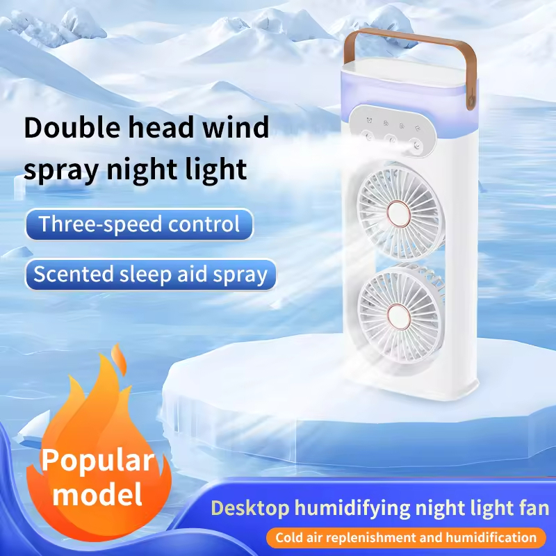Home Appliance 400ML Dual Head Spray Desktop Air Cooling Mist Humidifier Fan Tower & Pedestal Fans for Home With Night Light