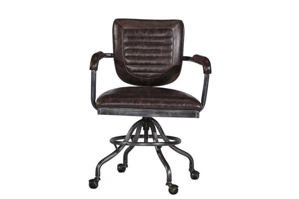 Buy cheap Vintage Brown Leather Office Desk Chair Small Space Swivel Wheel Legs Durable Iron Frame from wholesalers