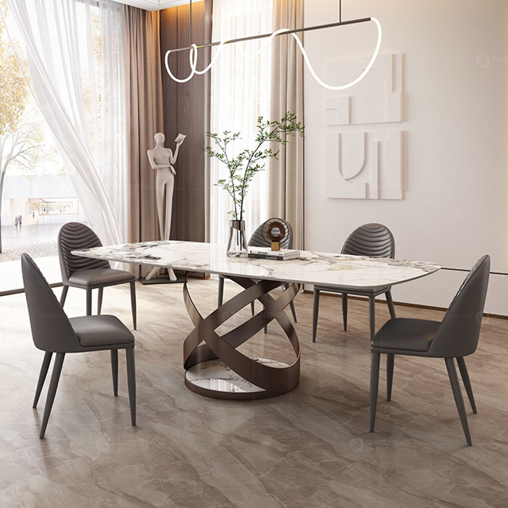 0.91m3 Luxury Marble Dining Table Rectangle Top Modern Dining Set