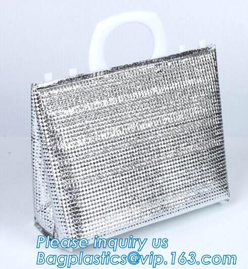 Reusable aluminium foil thermal insulation material cooler bag for picnic with Strapping tape closureRecycled PP Woven Plast