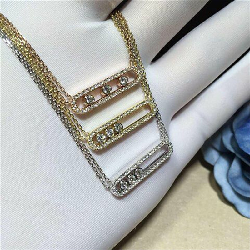 Luxury jewelry Mk Three drill sliding necklace 18k white gold yellow gold rose gold diamond necklace