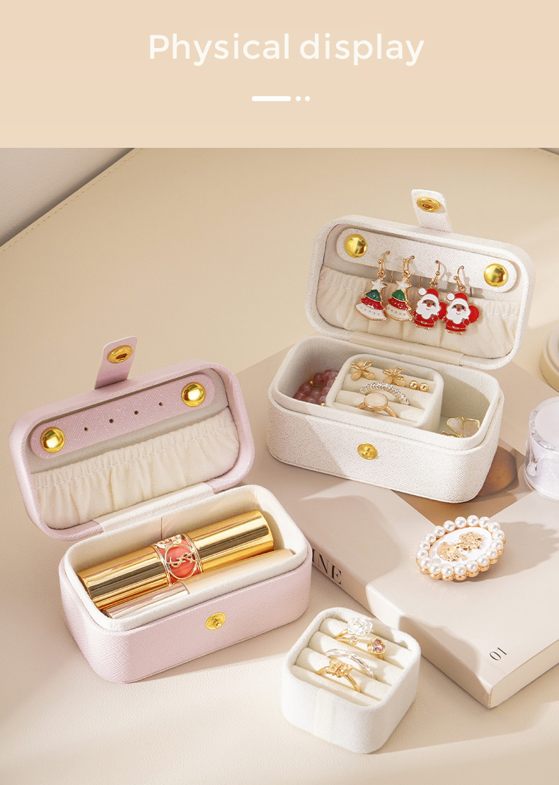 PU Leather Jewelry Storage Box Organizer For Rings Earrings And Lipstick In Place