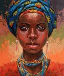 6 Color Print Method African Women Art Handmade Thick Paint Oil Painting for