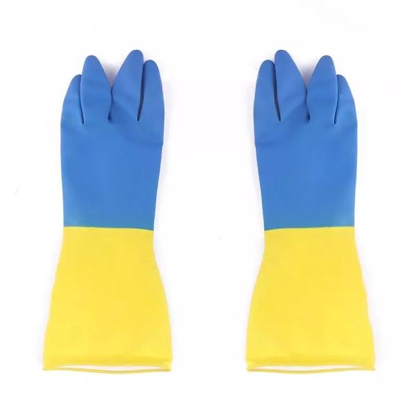 Bicolor Chemical Resistant Latex Gloves Garden Dish Washing Latex Chemical