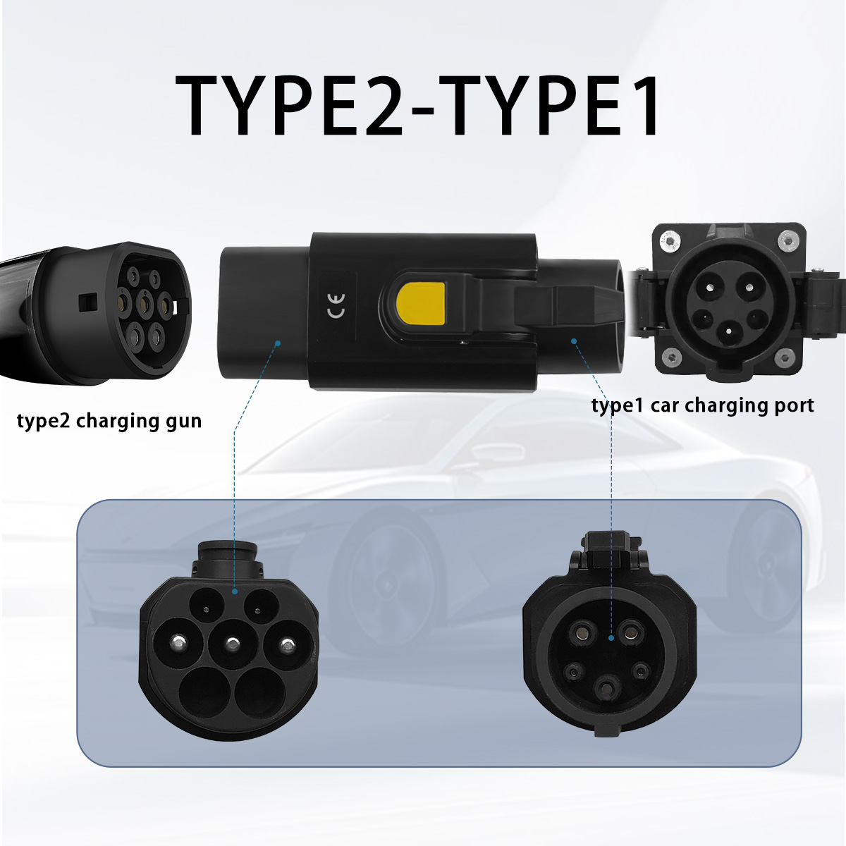 PC Copper 7KW 220V 32A Portable EV Charger Adapter Type2 to J1772/type1 for Type1 EV Cars