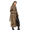 Buy cheap Wine Red Trench Women′s Slim Motorcycle PU Leather Coat Long Slim with Belt Women′s Leather Trench Coats from wholesalers
