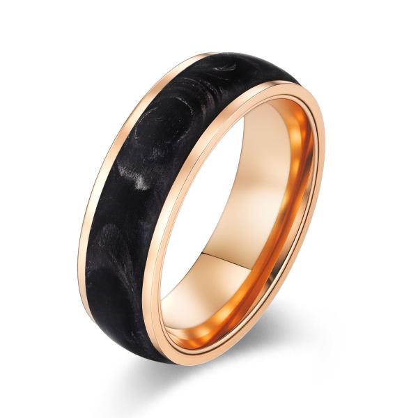 2025 New Arrival Plated Gold and Rose Gold Forged Carbon Fiber Wedding Bands
