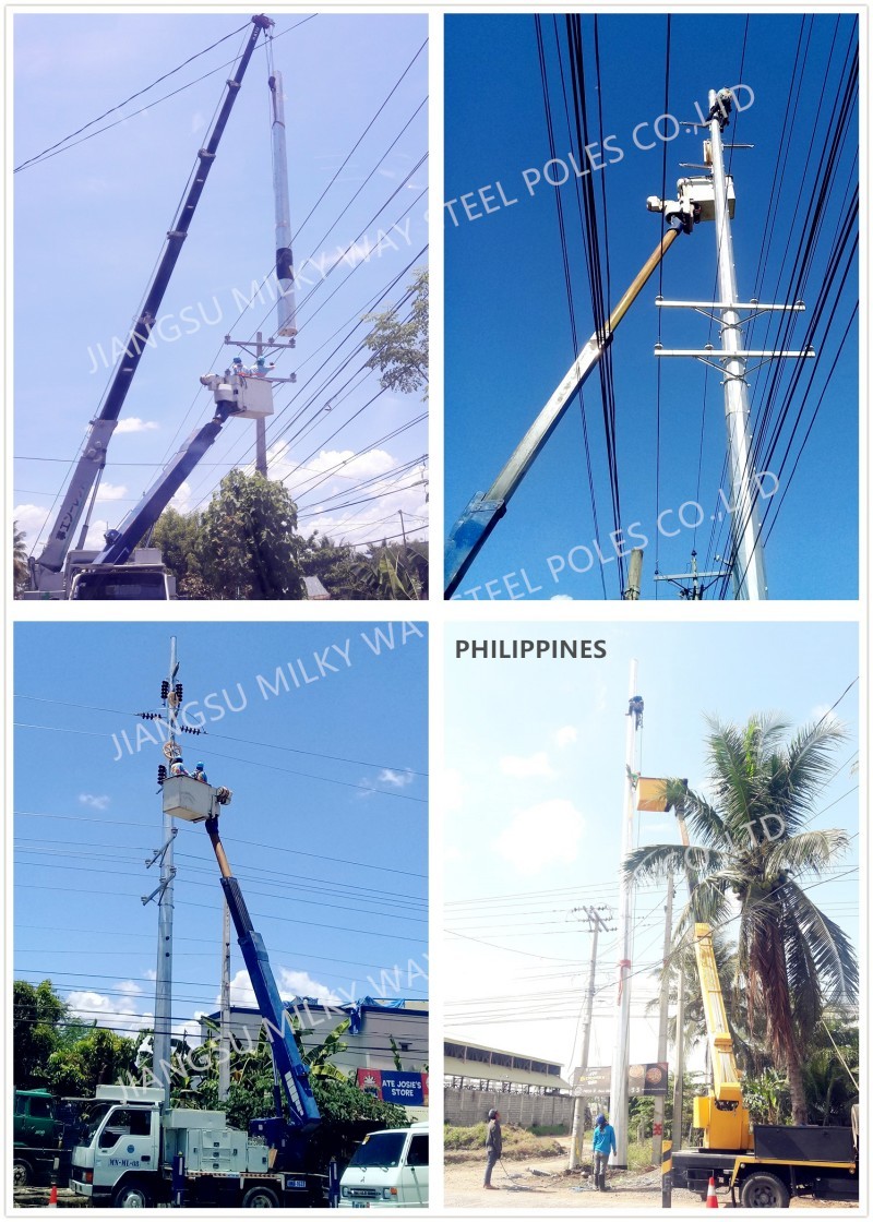 Asian Standard Hot Dip Galvanized Electrical Power Pole Embedded Ground Level