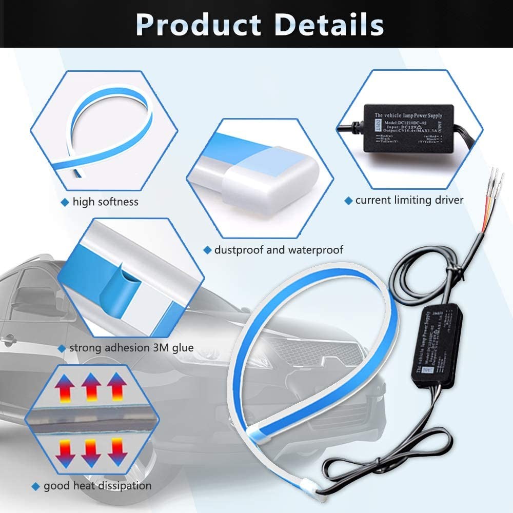 45CM 17.7" White Amber Flexible LED Day Time Running Light Flowing Bar Silicone DRL